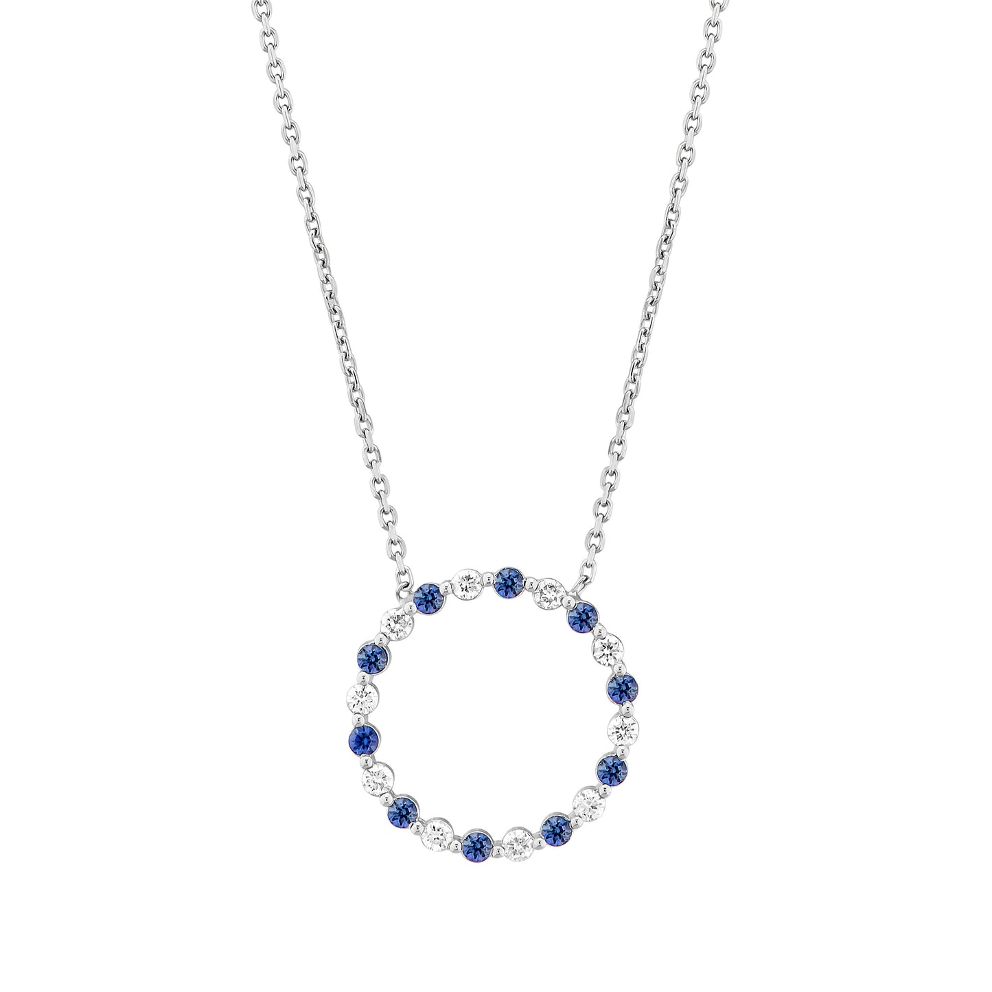 DIAMOND AND SAPPHIRE CIRCLE PENDANT NECKLACE