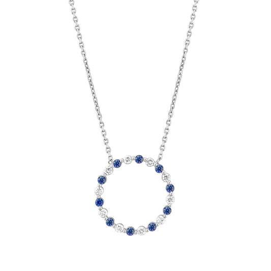14K Gold Diamond and Sapphire Circle Pendant Necklace - 2.00g