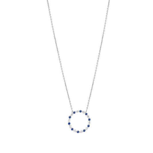 14K Gold Diamond and Sapphire Circle Pendant Necklace - 2.00g
