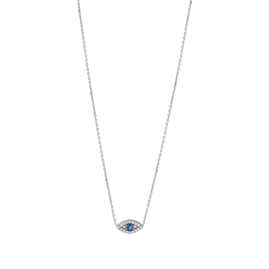 14K Gold Diamond and Sapphire Evil Eye Necklace