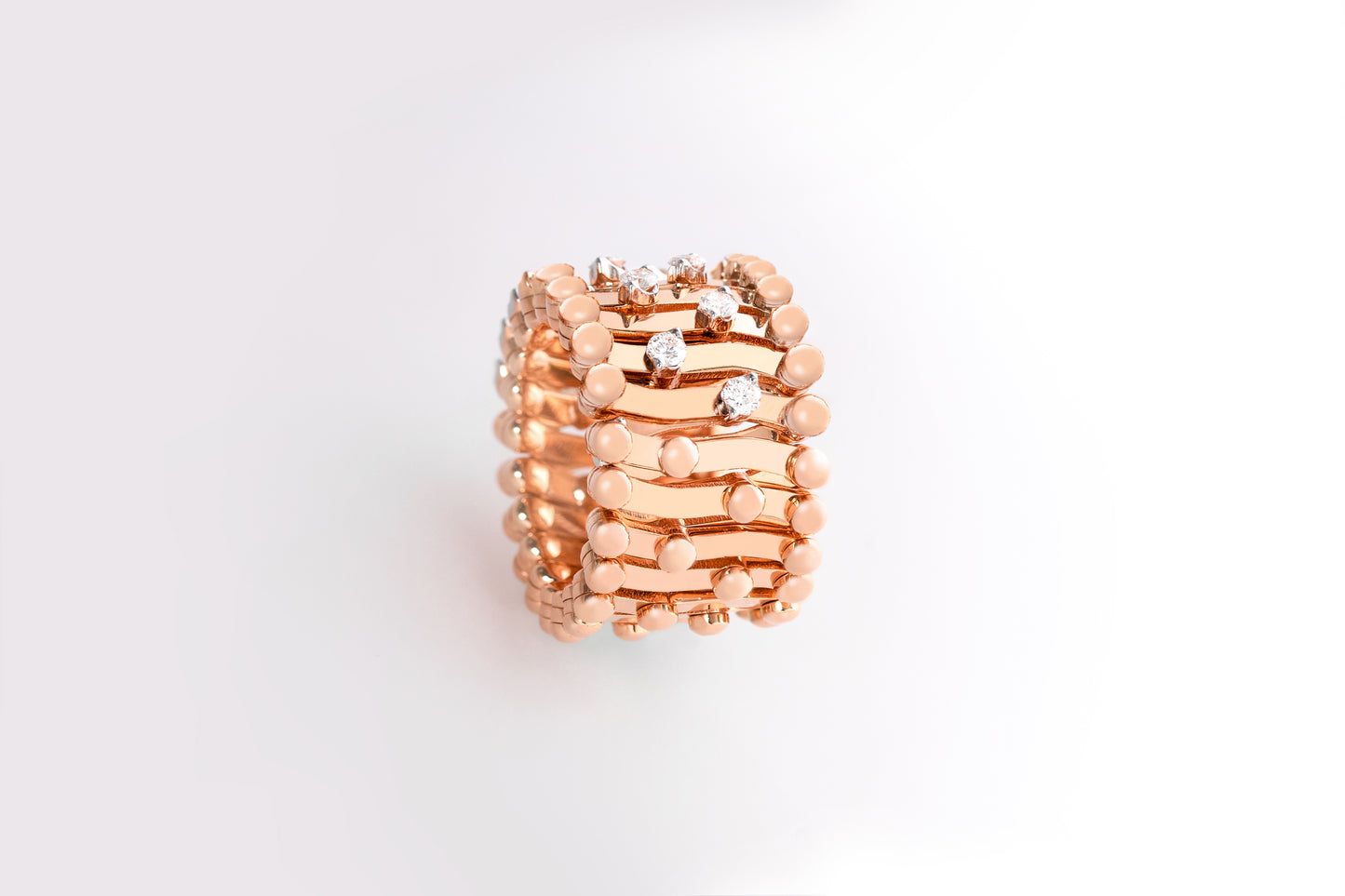 Zoom, Half Round Scattered White Diamonds Rose Gold