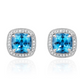 9K White Gold Swiss Blue Topaz & Diamond Cluster Earrings