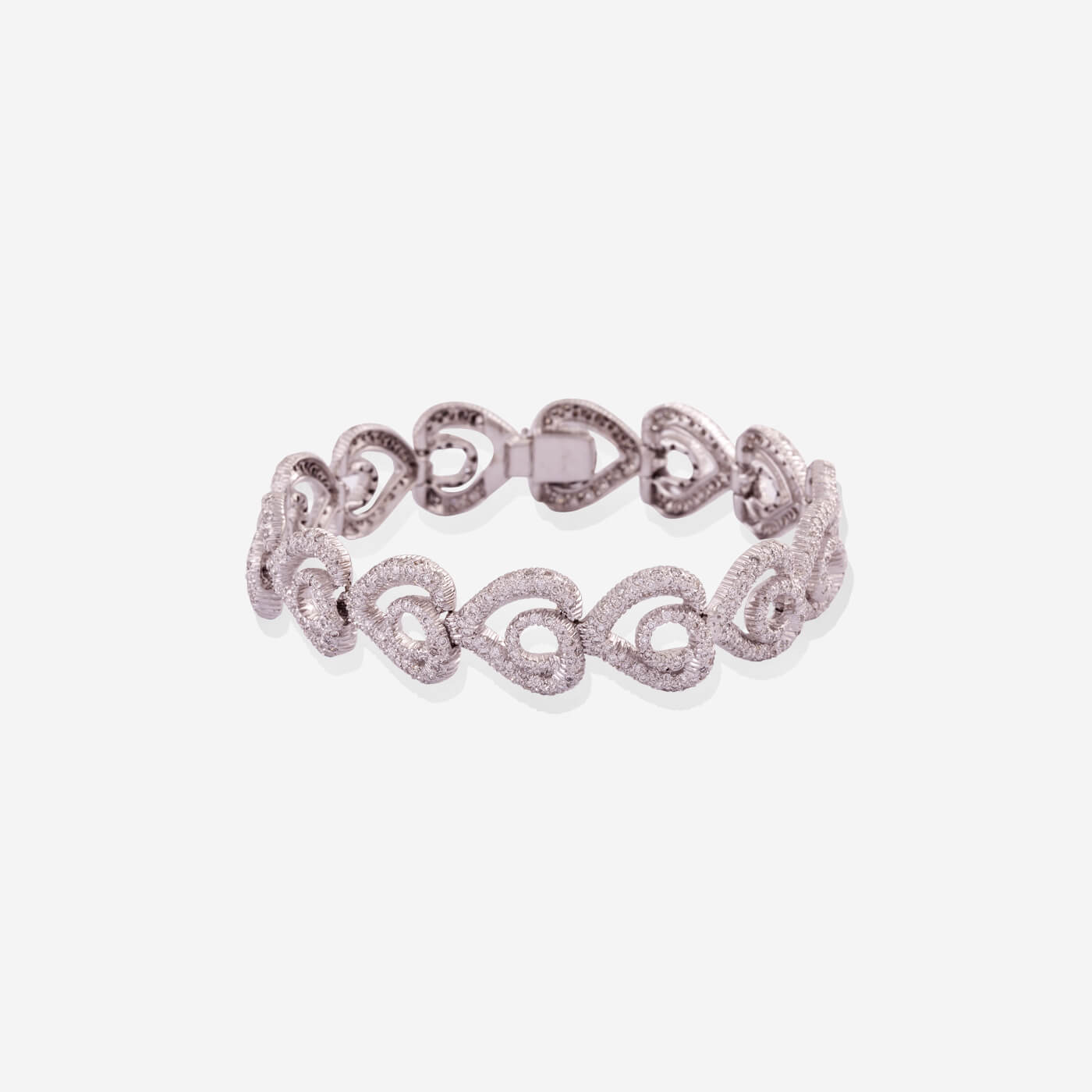 White Gold Hearts Links Bracelet With Diamonds - Ref: B000271