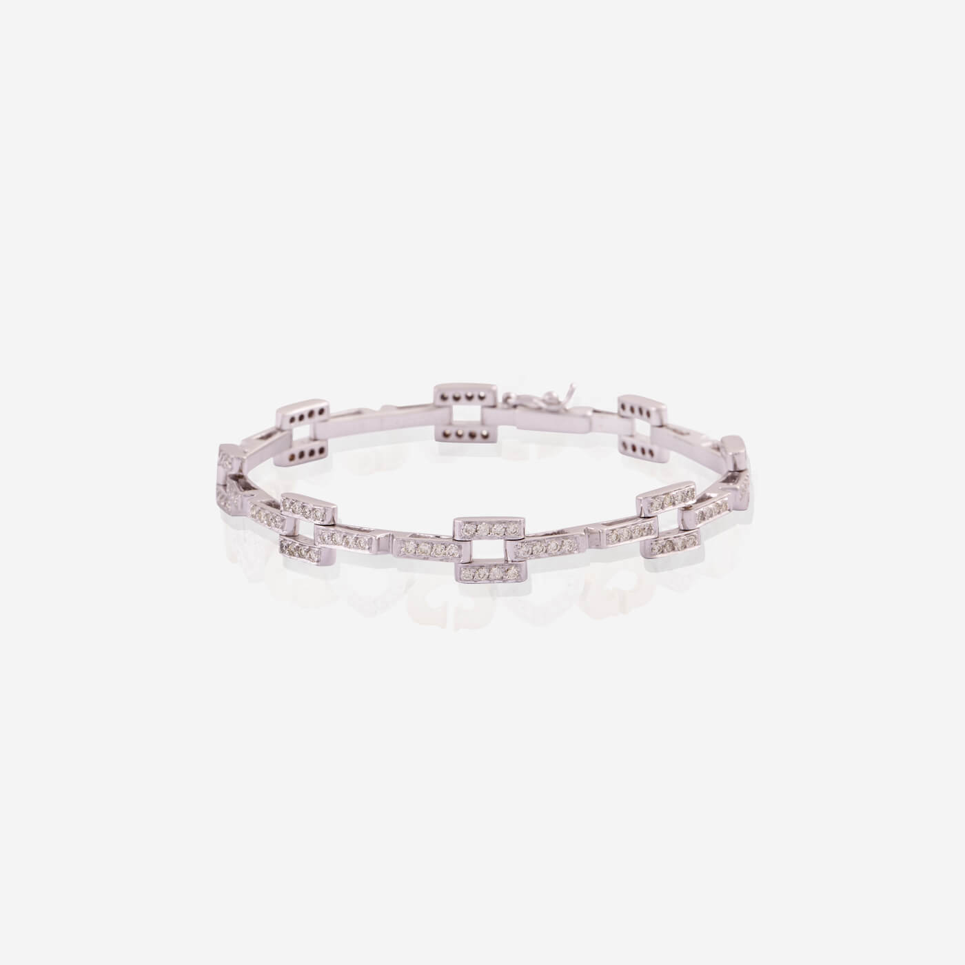 White Gold Squares With Pave Diamonds Bracelet - Ref: B000029