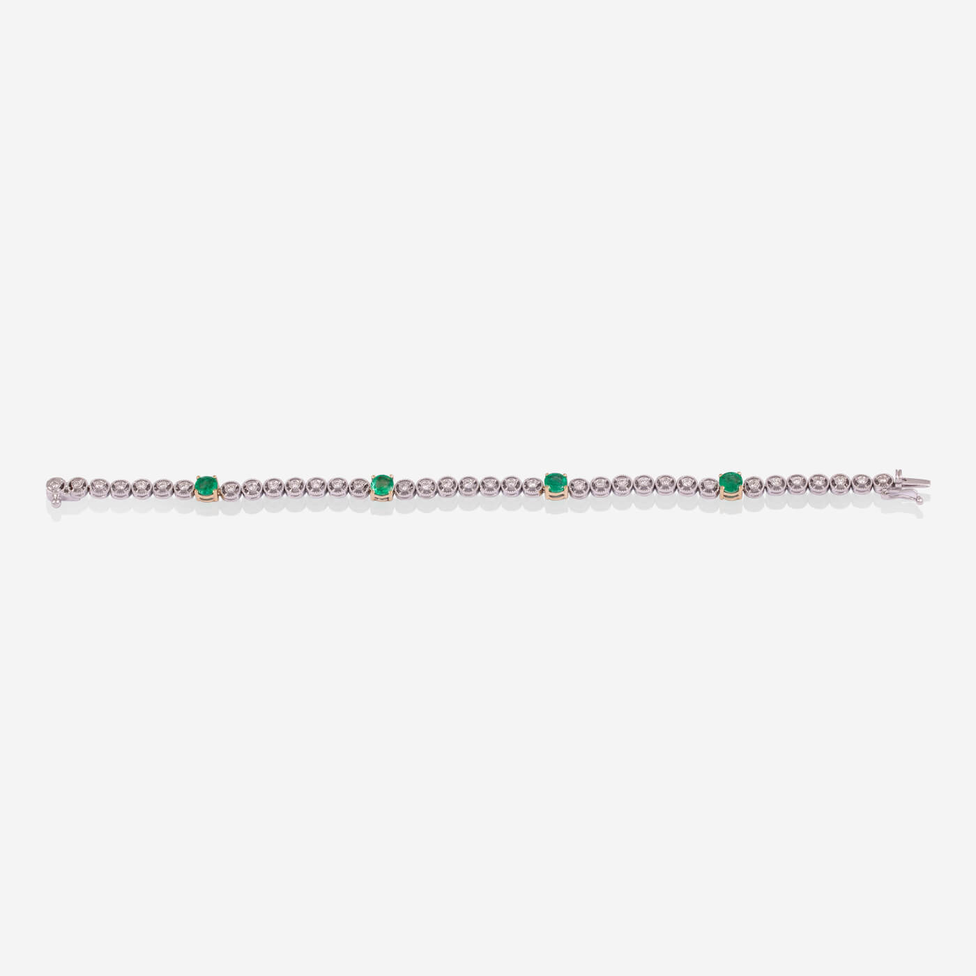 White Gold Emerald With Diamonds Tennis Bracelet - Ref: RB01433