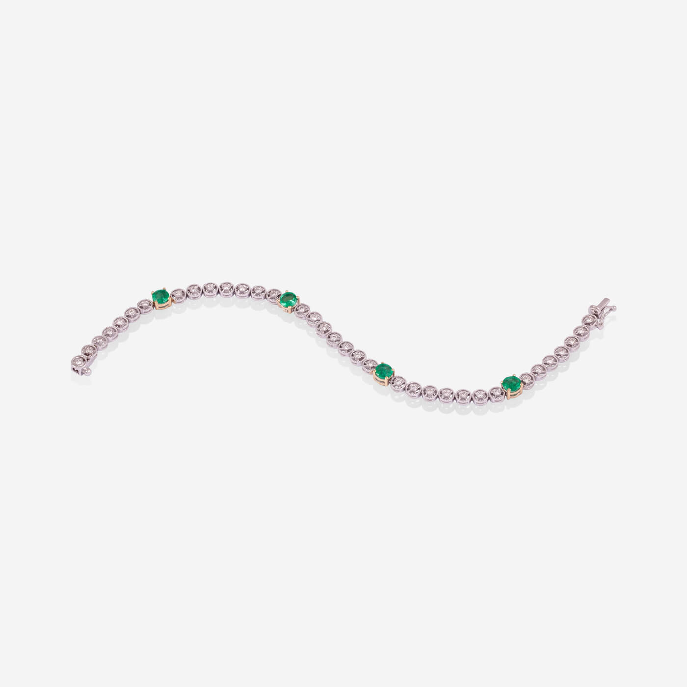White Gold Emerald With Diamonds Tennis Bracelet - Ref: RB01433