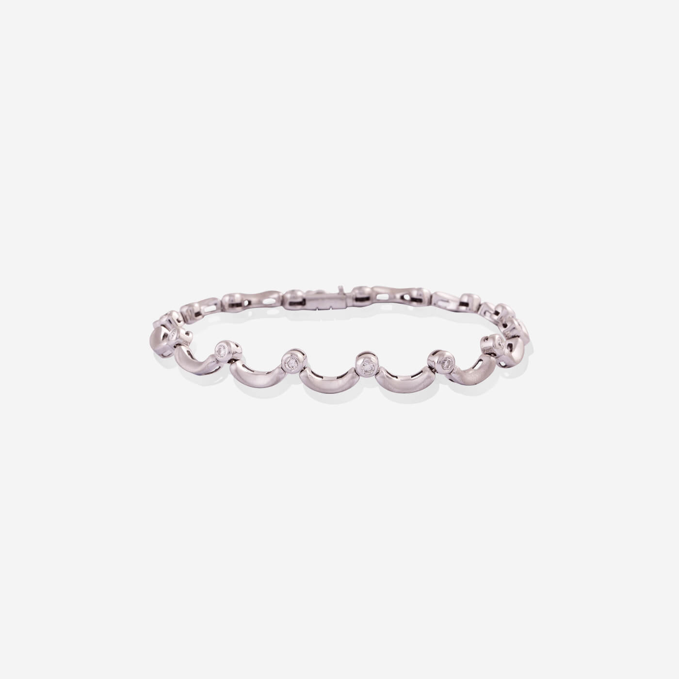 White Gold Half Moons With Diamonds Bracelet - Ref: B000362