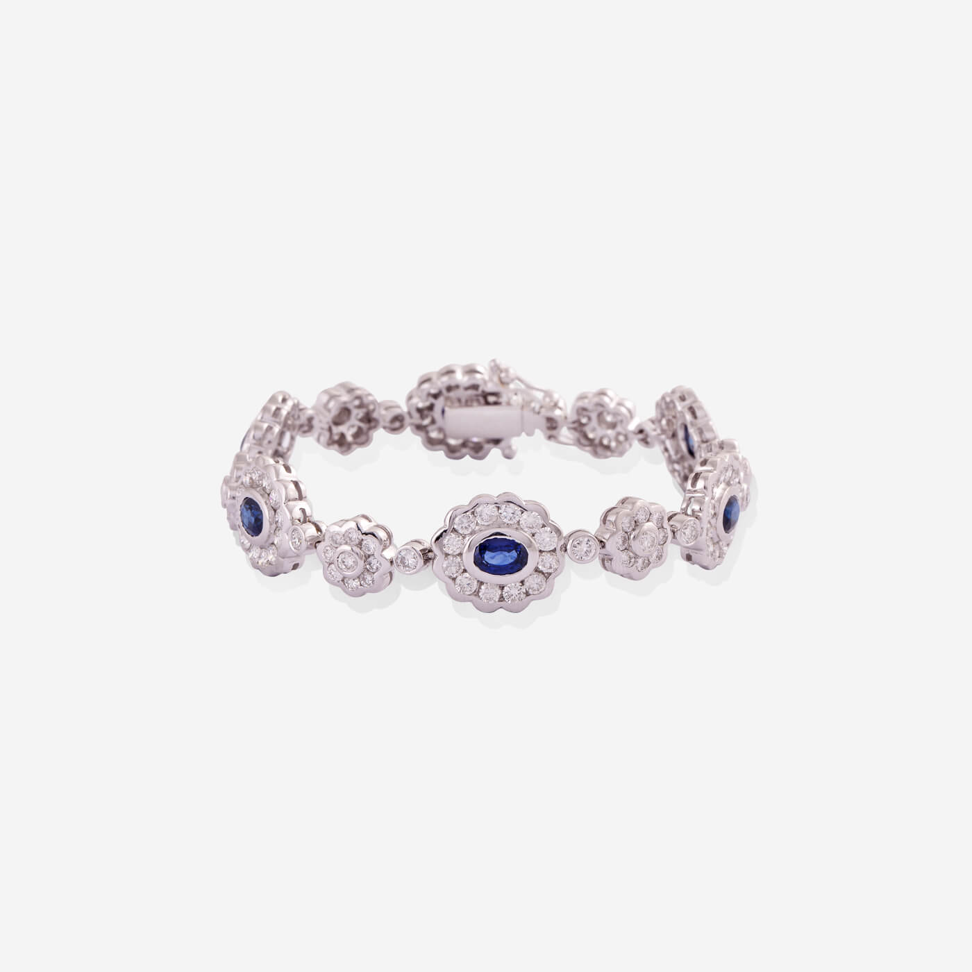 White Gold Sapphire Flowers With Diamonds Bracelet - Ref: RB00252