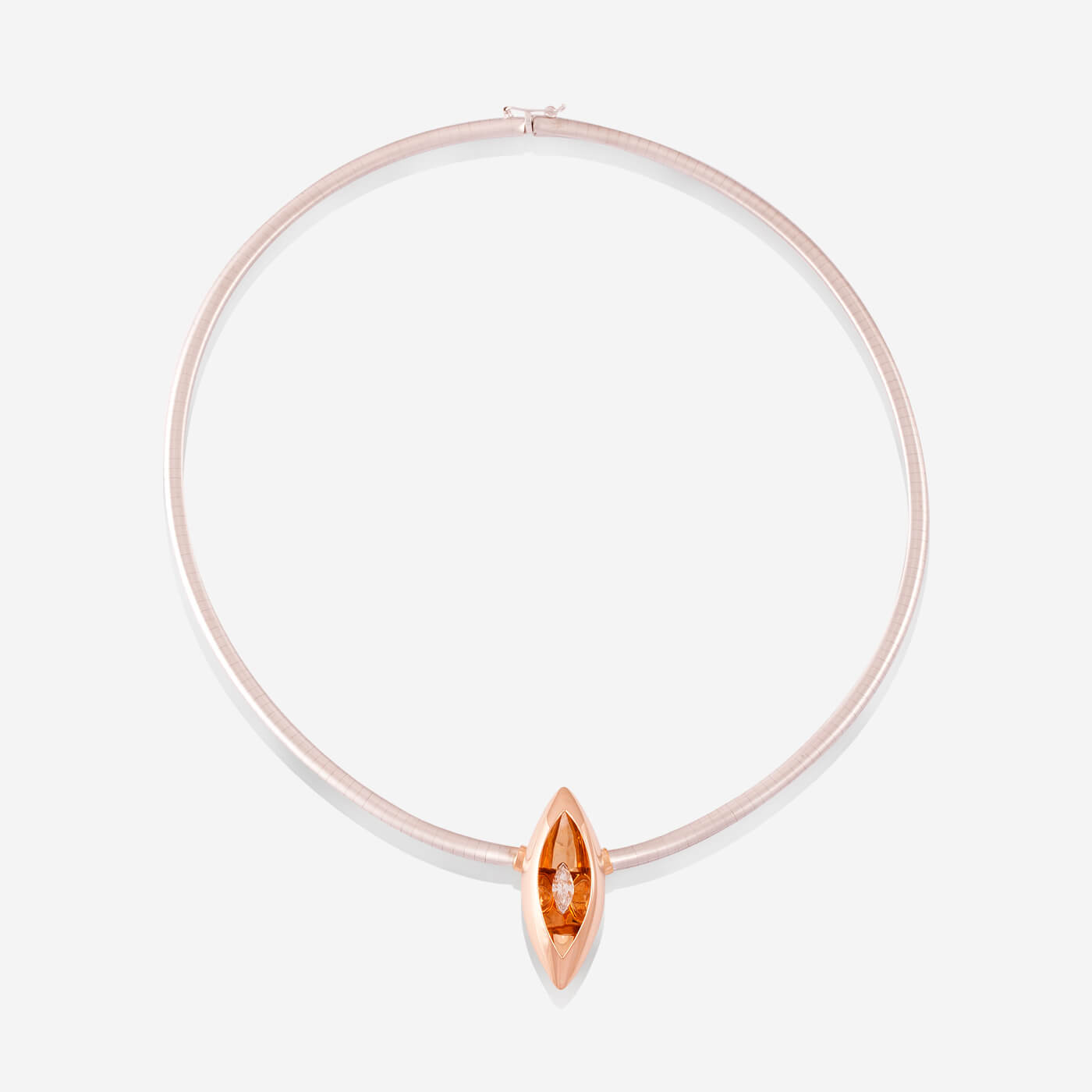 White Gold Choker With Rose Gold Floating Diamond Pendant - Ref: RG04144