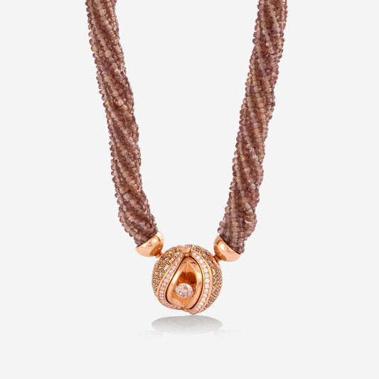 Multi Functional Yellow Gold Ball With Pearl and Floating Diamond Necklace - Ref: RG04092