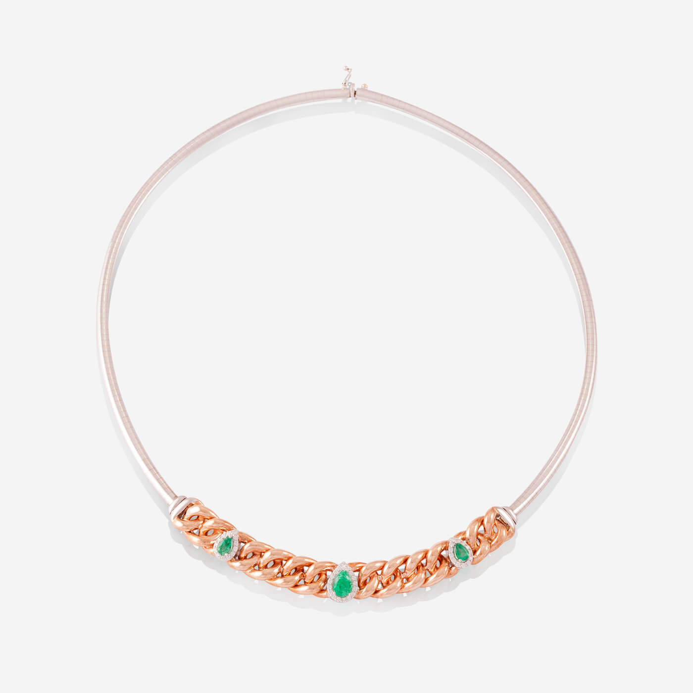 White Gold Choker With Yellow Gold Chain With Emerald & Diamonds - Ref: RG04265