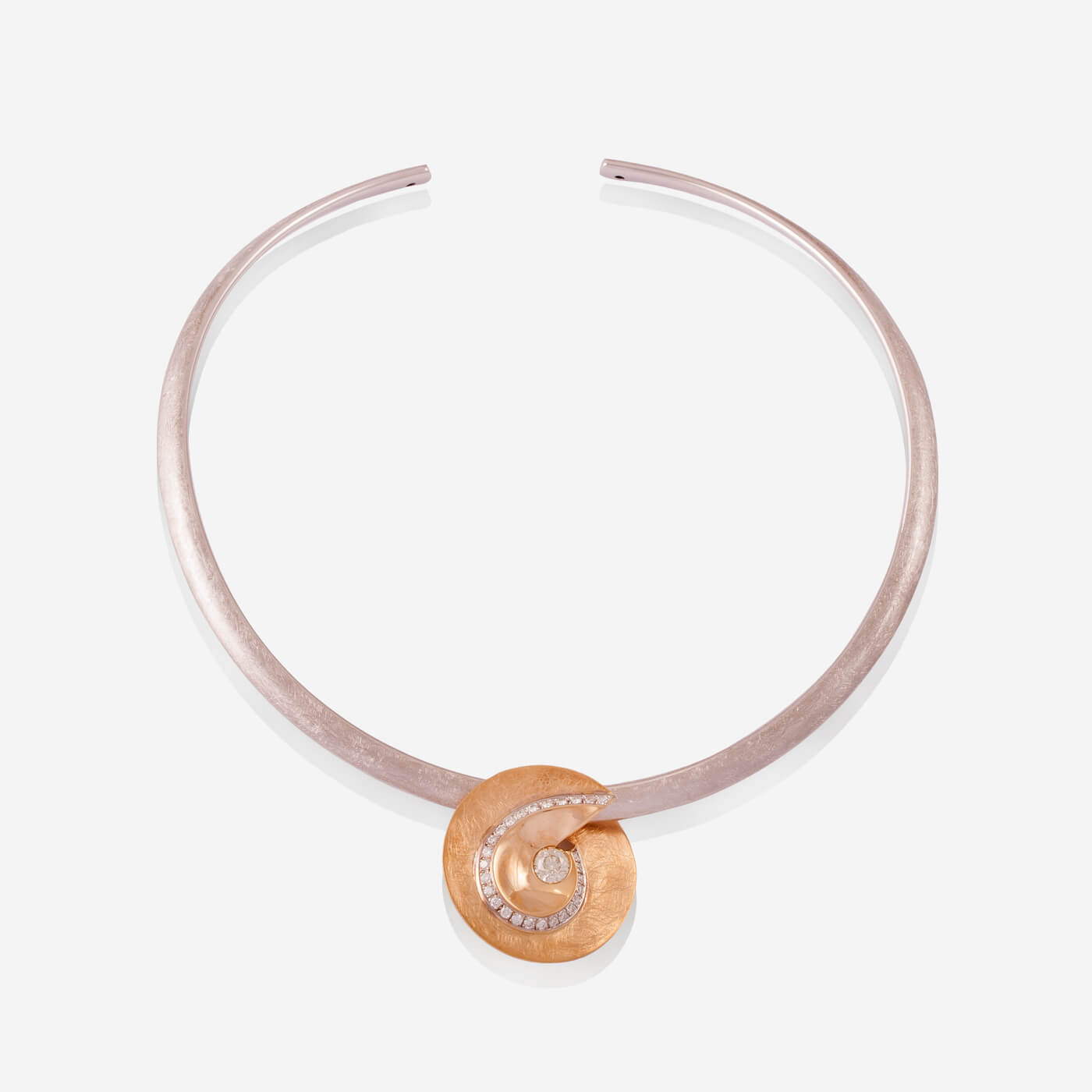 White Gold Choker With Rose Gold Swirl Removable Diamonds Pendant - Ref: RG03338