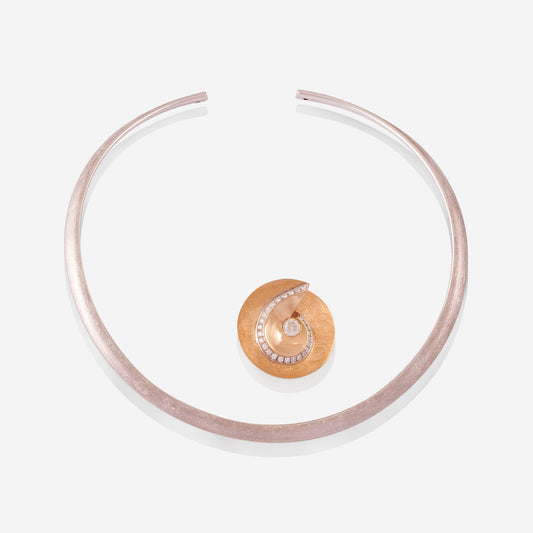 White Gold Choker With Rose Gold Swirl Removable Diamonds Pendant - Ref: RG03338