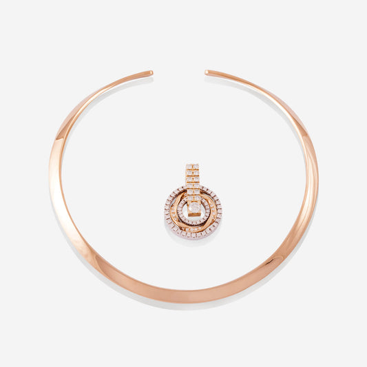 Rose Gold Choker With Removable Circles Diamonds Pendant - Ref: RG03214