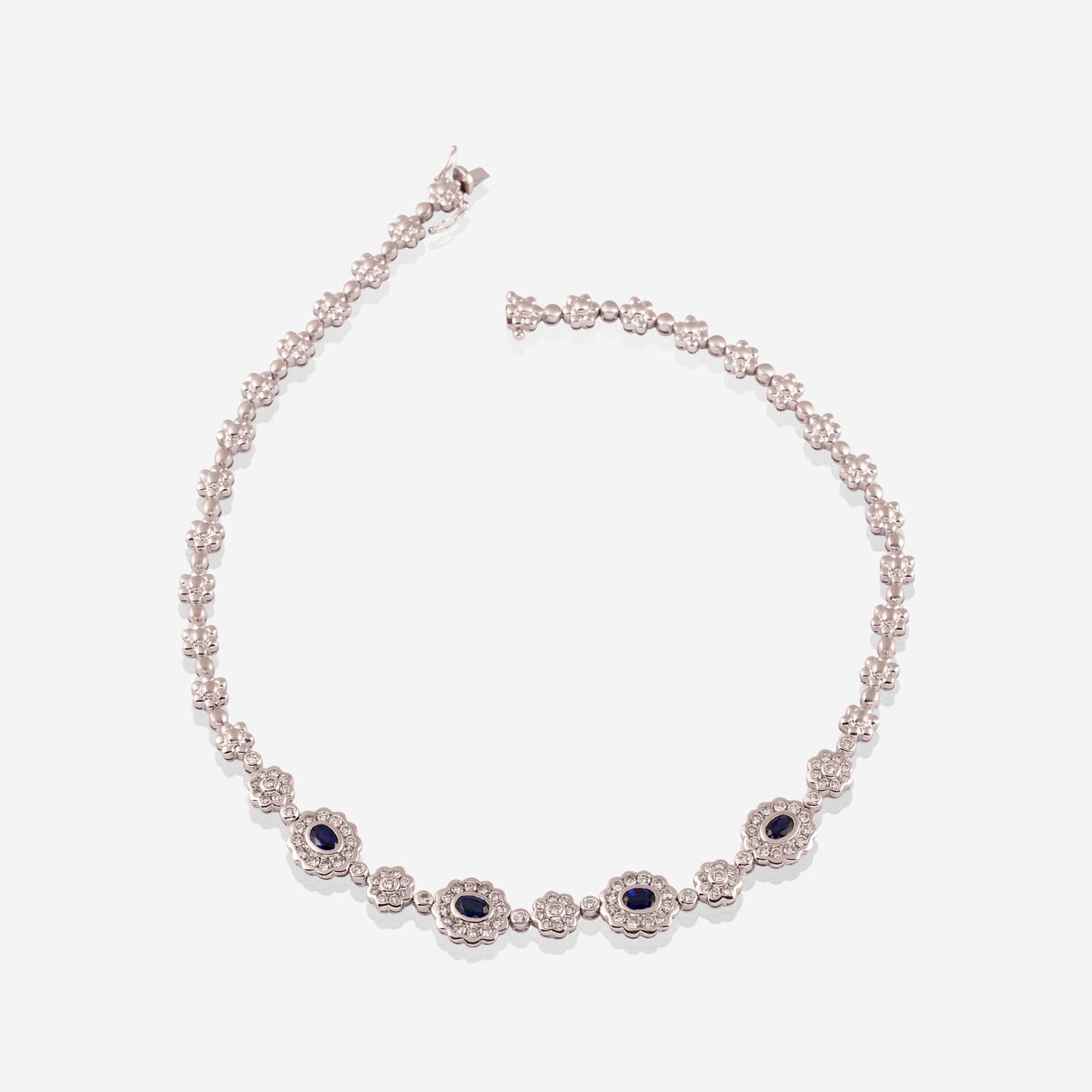 White Gold 4 Sapphires With Diamonds Necklace - Ref: RG00427