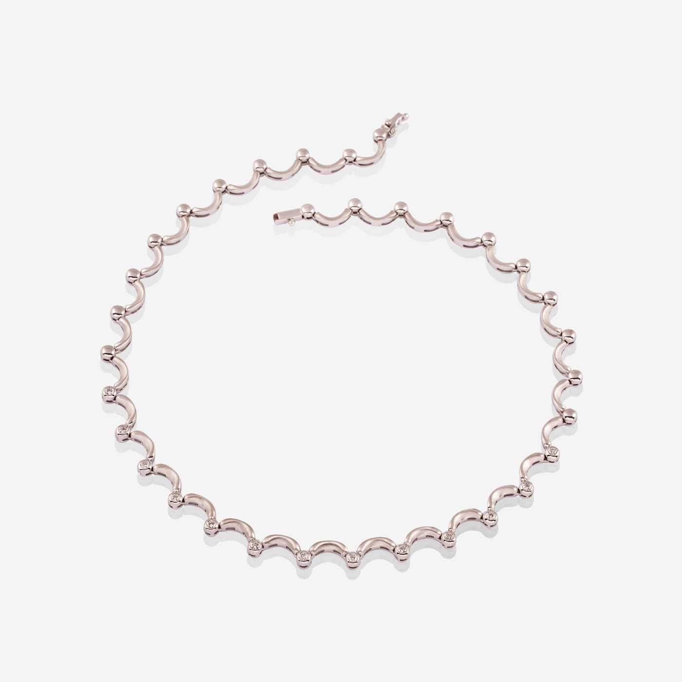 White Gold Crecents With Diamonds Necklace - Ref: G000472
