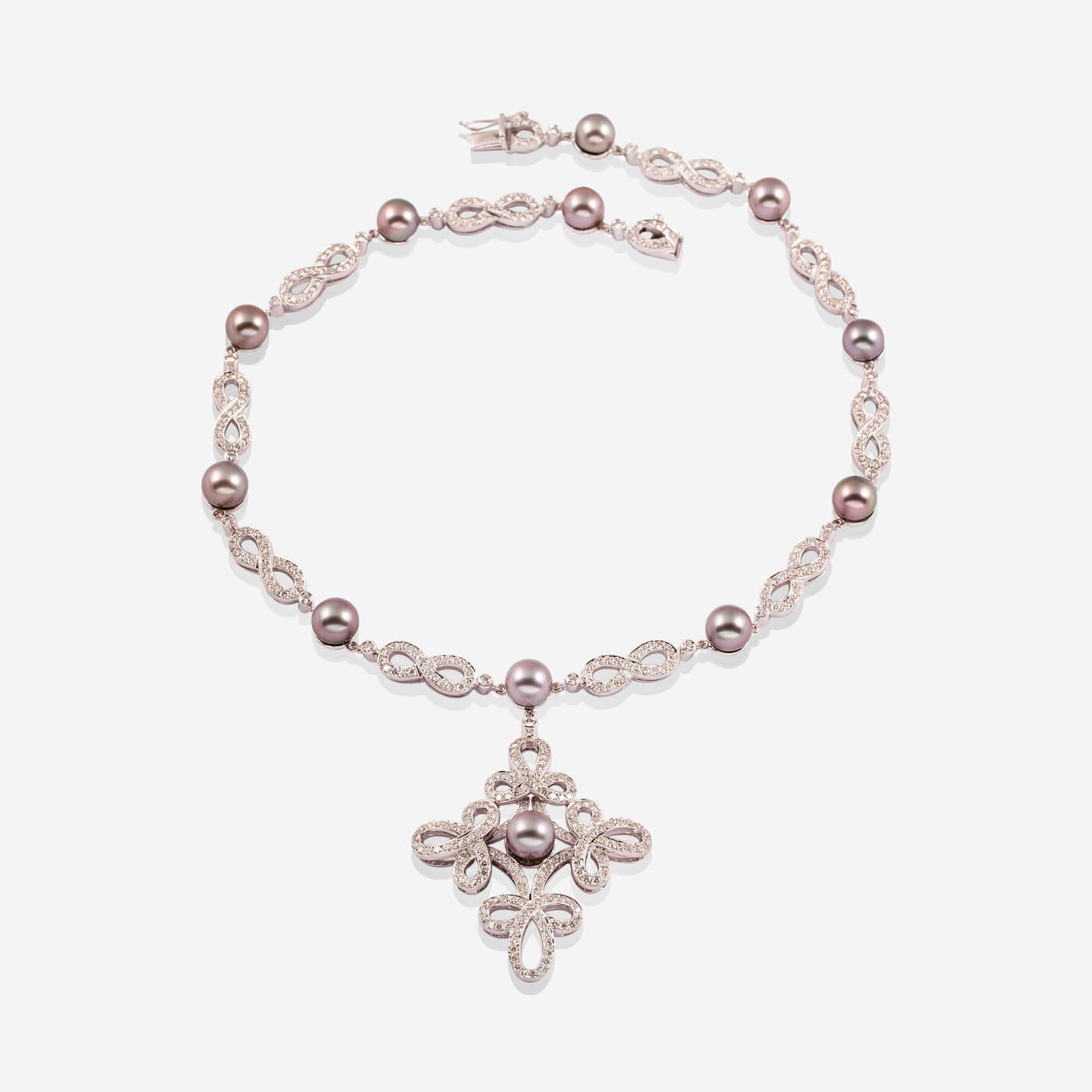 Pearls and White Gold Infinities With Diamonds Necklace - Ref: KG00027