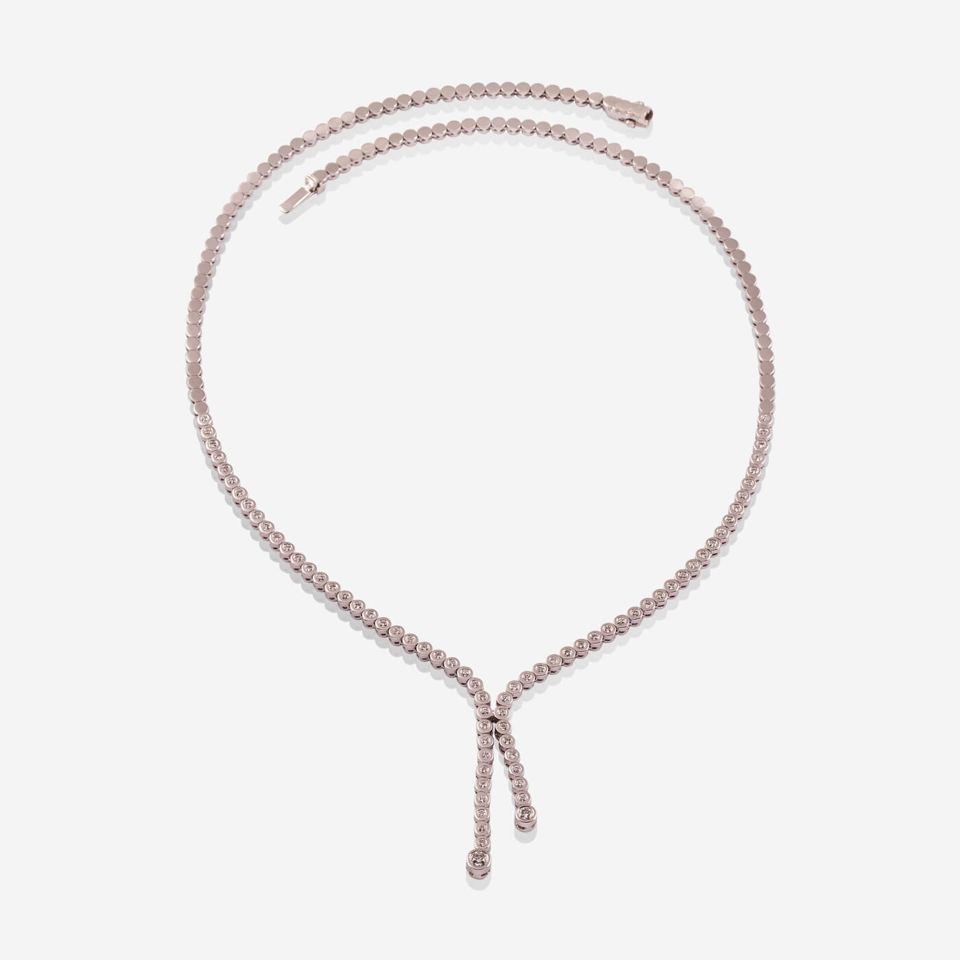 White Gold 2 Dangling Crossing Lines Choker With Diamonds Necklace - Ref: RG03531