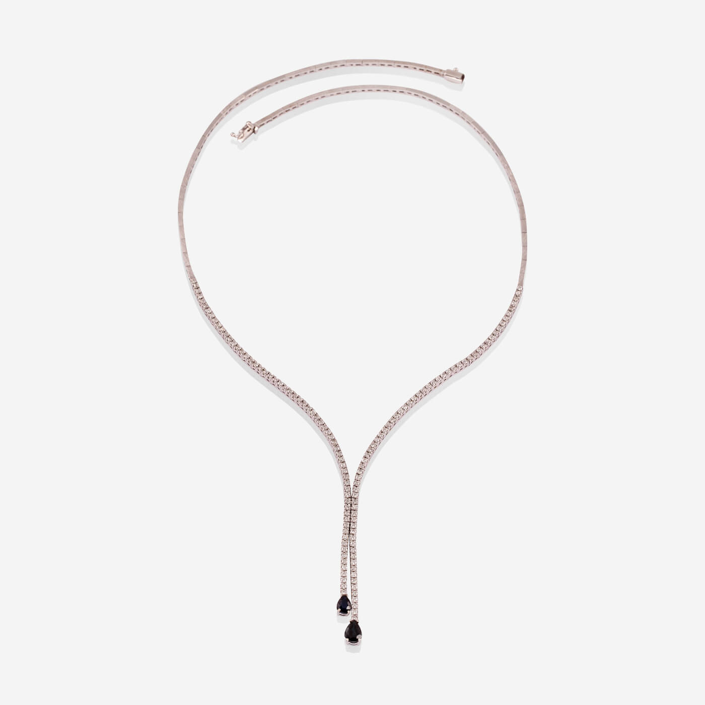 White Gold 2 Drops Sapphire With Diamonds Necklace - Ref: KG00064