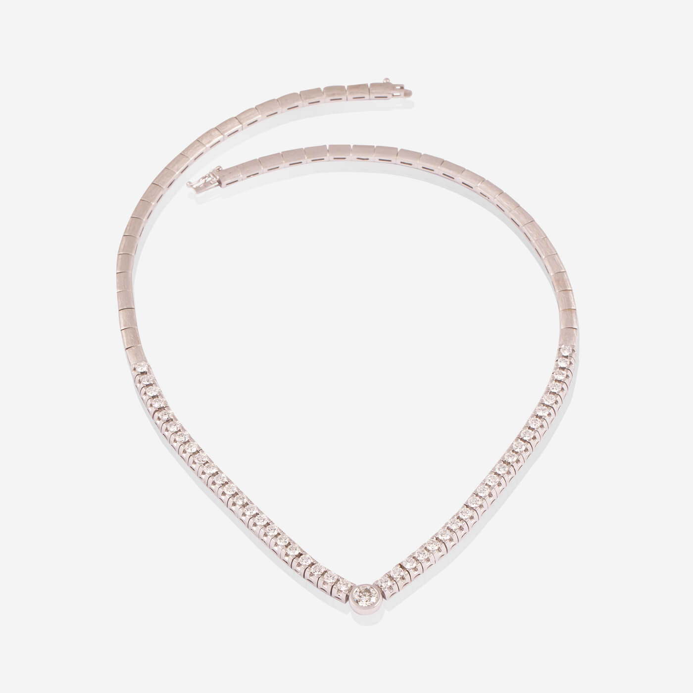 White Gold V Chocker With Diamonds Necklace - Ref: RG02813