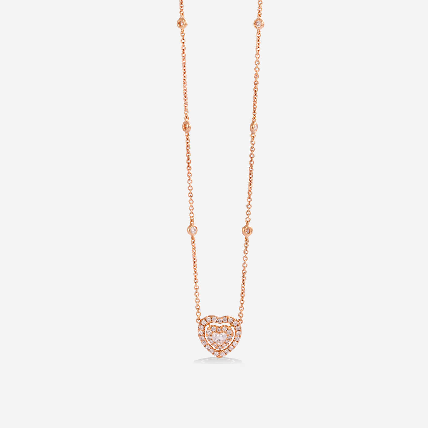 Yellow Gold Heart inside Heart With Diamonds Necklace - Ref: RG03473