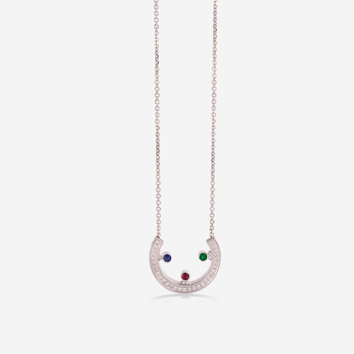 White Gold 2 Sides C With Diamonds and Sapphire Ruby Emerald With Diamonds Necklace - Ref: RG03035