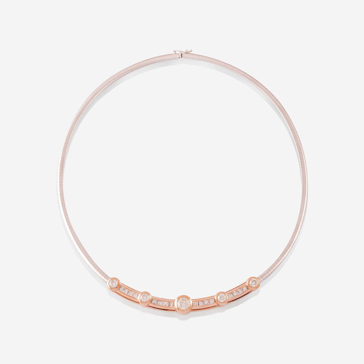 White Gold Choker With Rose Gold Line Diamonds - Ref: RG04081