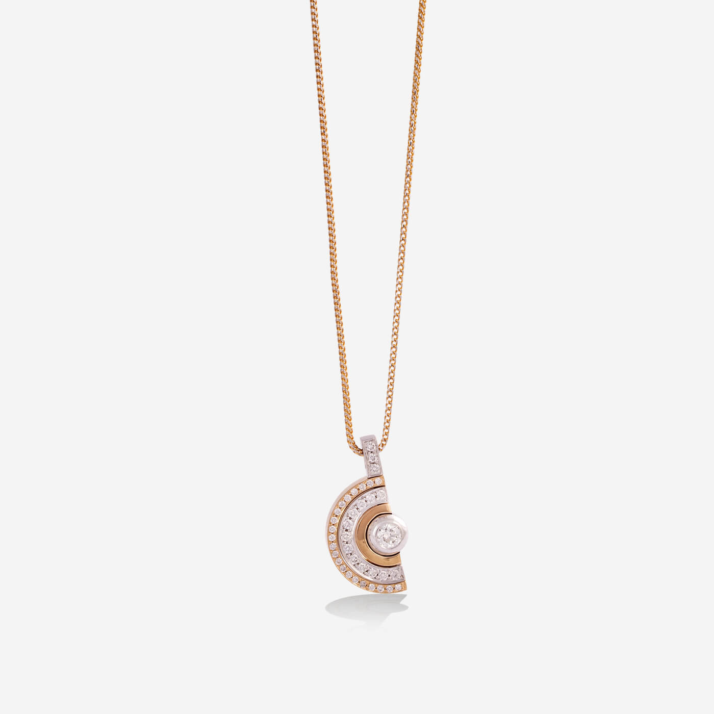 Multi Functional Full & Half Moon Yellow Gold Sapphire With Diamonds Necklace - Ref: RG03036