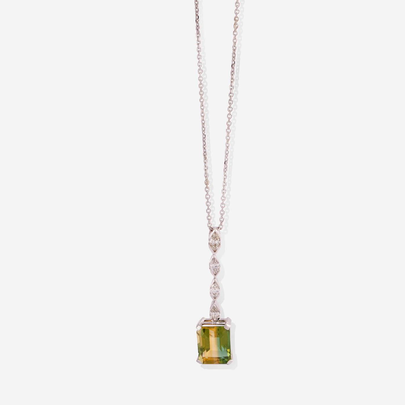 White Gold Bicolour Tourmaline With 4 Diamonds Necklace - Ref: RG03387