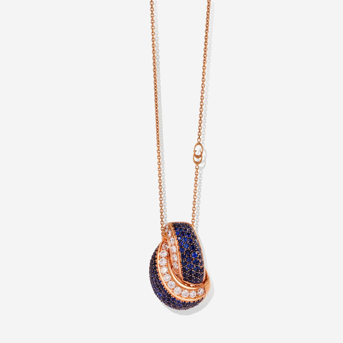 Rose Gold Knot Sapphire With Diamonds Necklace - Ref: RG03603
