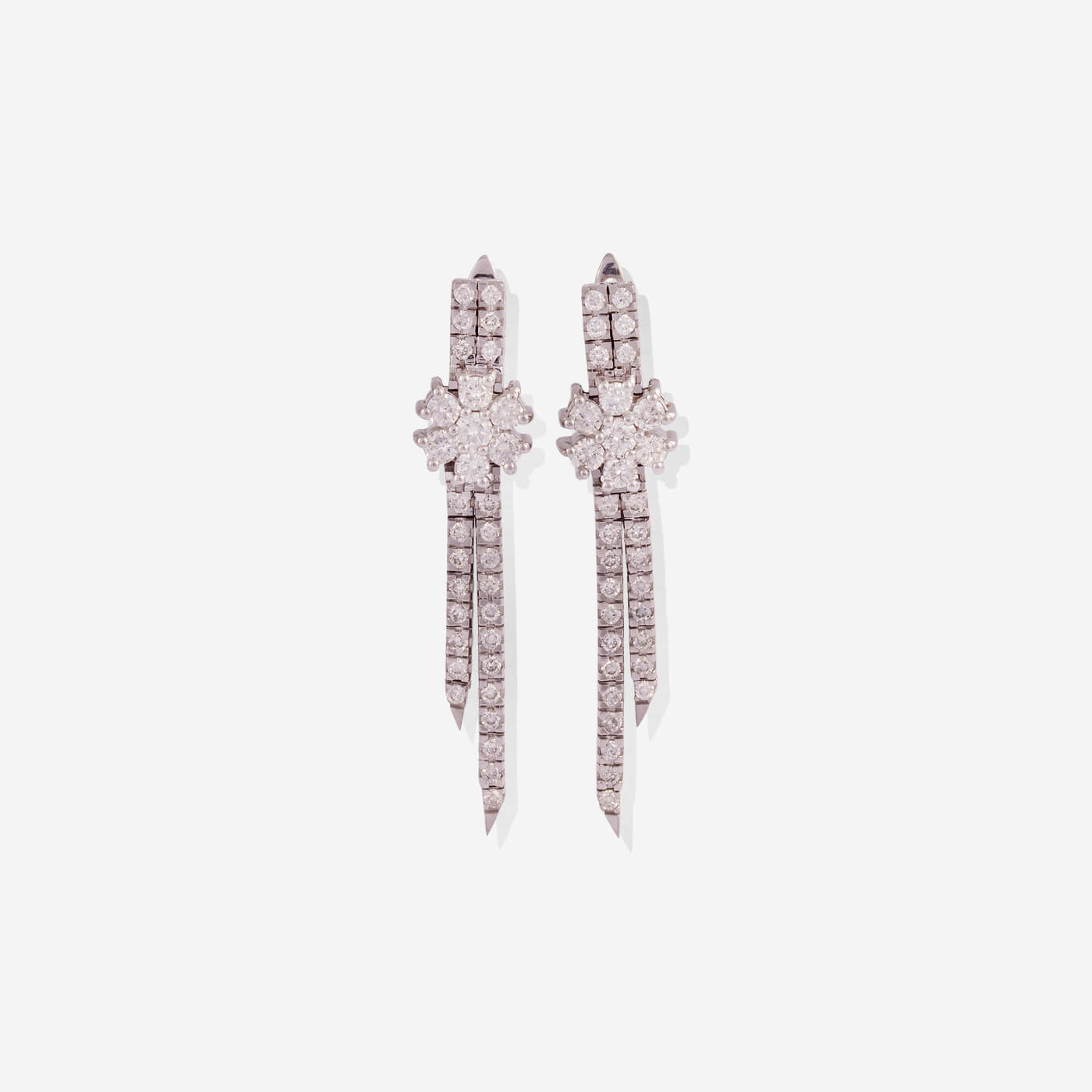 White Gold Dangling With Flower Diamonds Earrings - Ref: KK00007