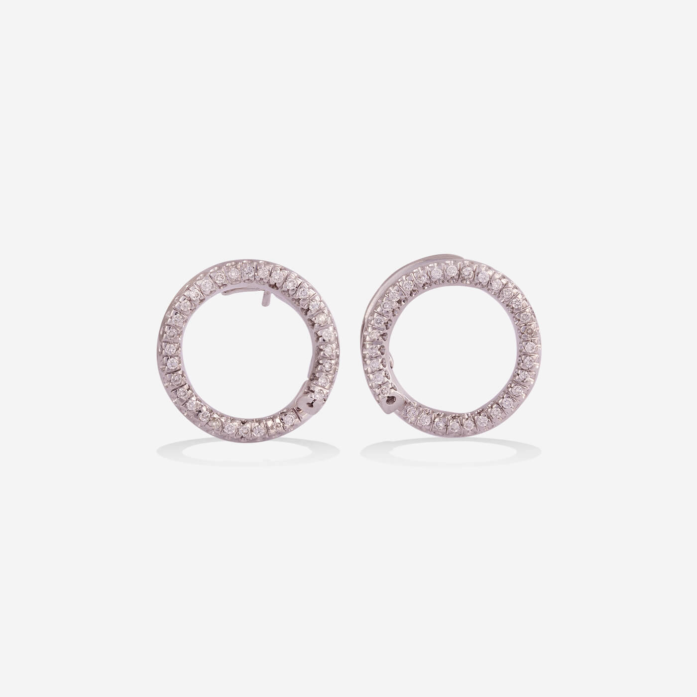 White Gold With Diamonds Side Rounding Disc Earrings - Ref: RK00768