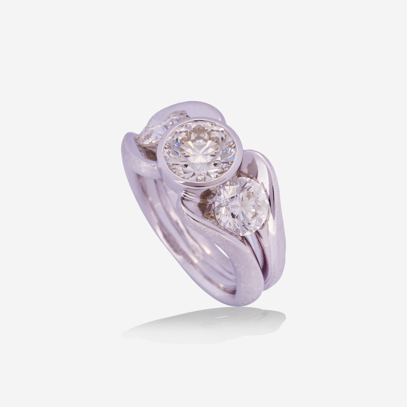 White Gold 2 Floating Diamond With Round Diamond Ring - Ref: RY07490
