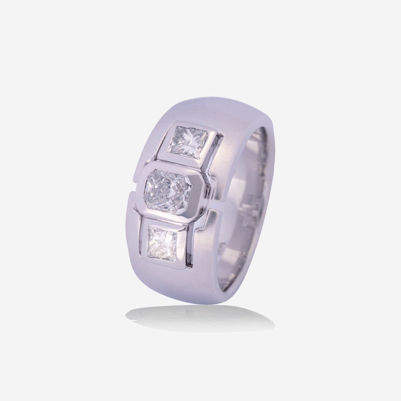 White Gold 3 Squares Diamonds Band Ring - Ref: RY06201