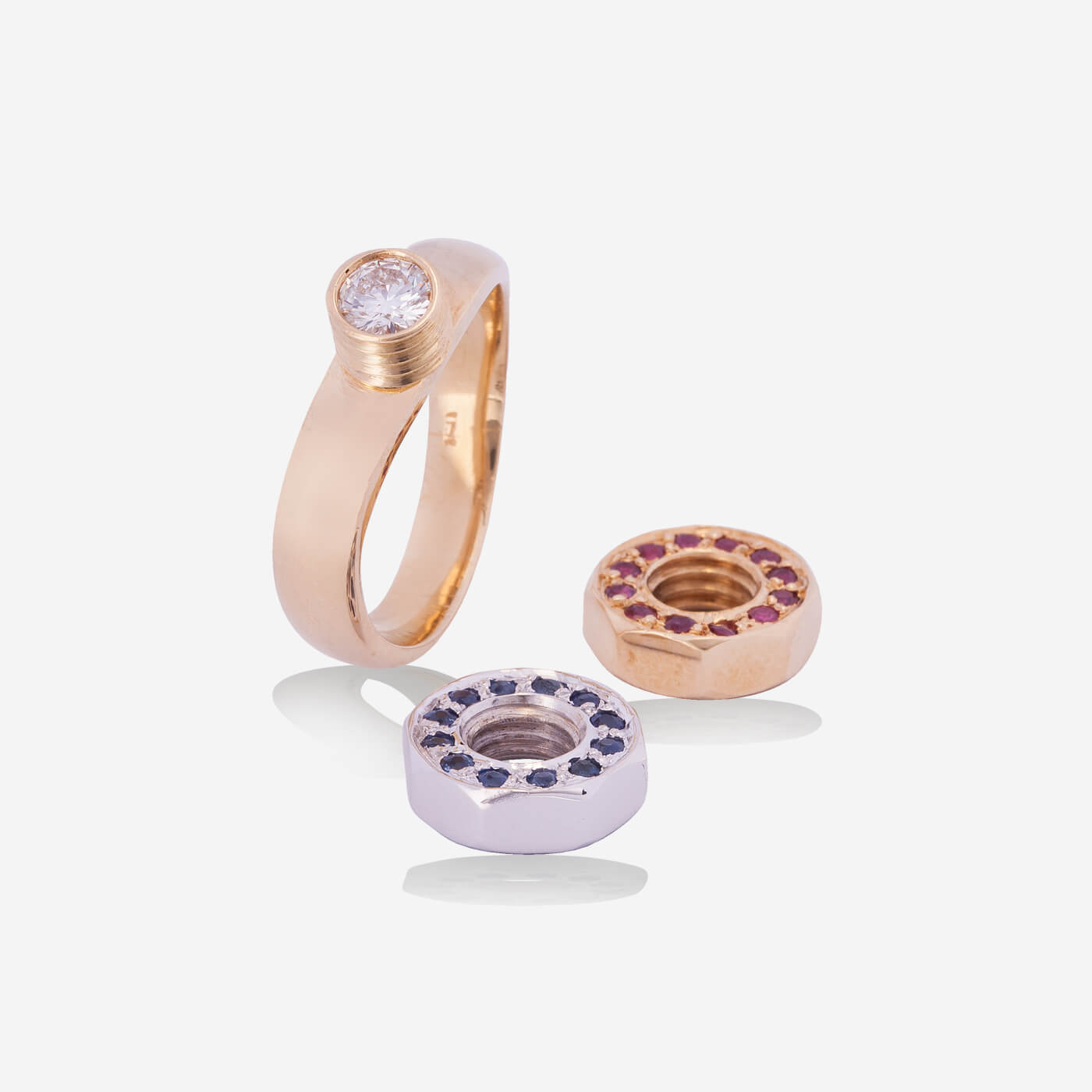 Multifunctional Yellow & White Gold Ring With Sapphire, Ruby, Emerald And Diamonds - Ref: RY05626