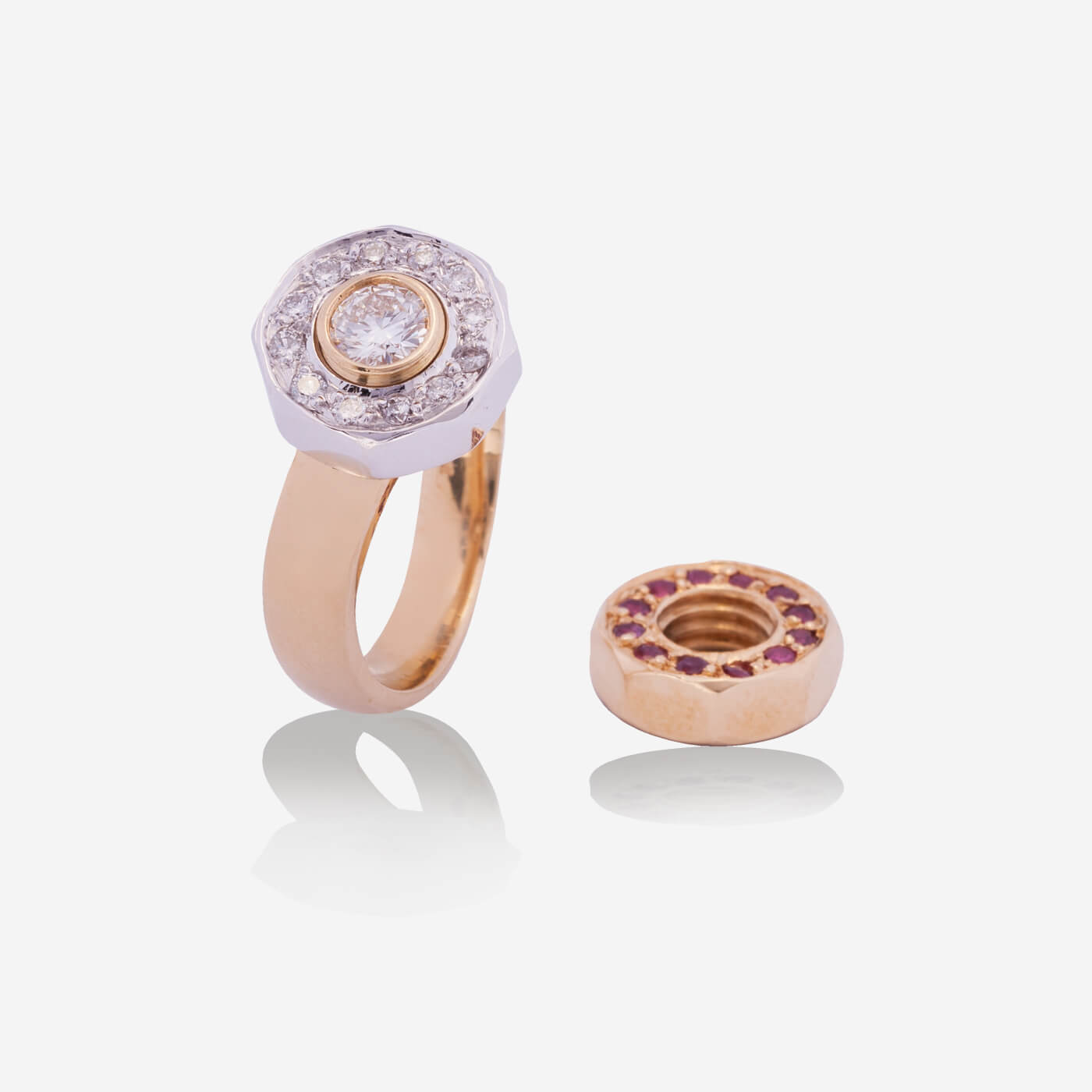 Multifunctional Yellow & White Gold Ring With Sapphire, Ruby, Emerald And Diamonds - Ref: RY05626