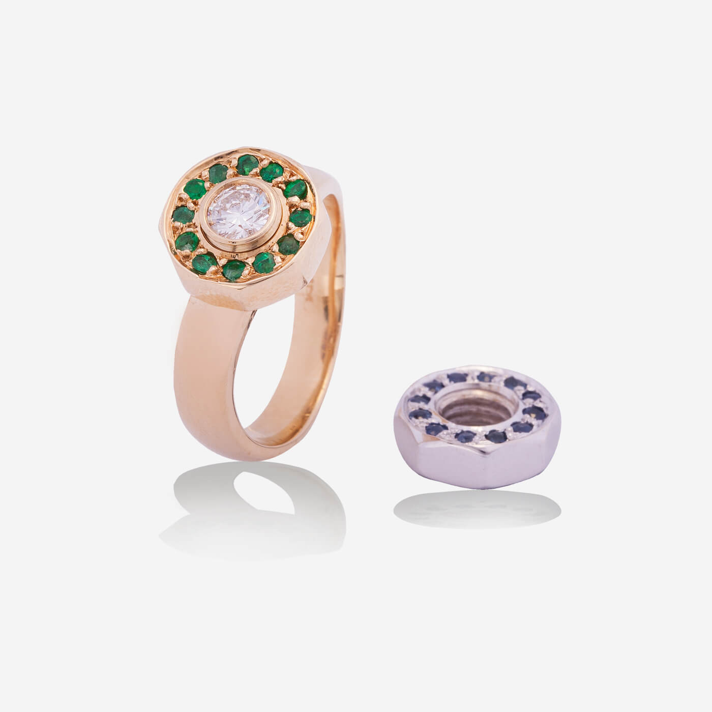 Multifunctional Yellow & White Gold Ring With Sapphire, Ruby, Emerald And Diamonds - Ref: RY05626
