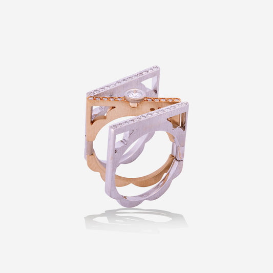 White & Yellow Gold Book Ring With Diamonds - Ref: RY03699