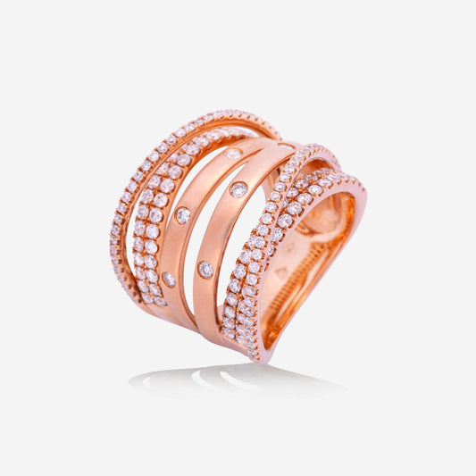 Rose Gold Lines With Diamonds Ring - Ref: RY07847