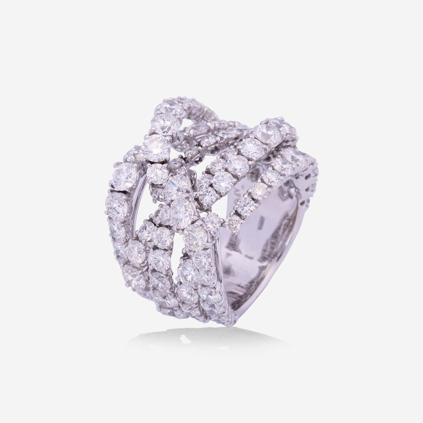 White Gold Mixed Lines Full Diamonds Ring - Ref: RY07130