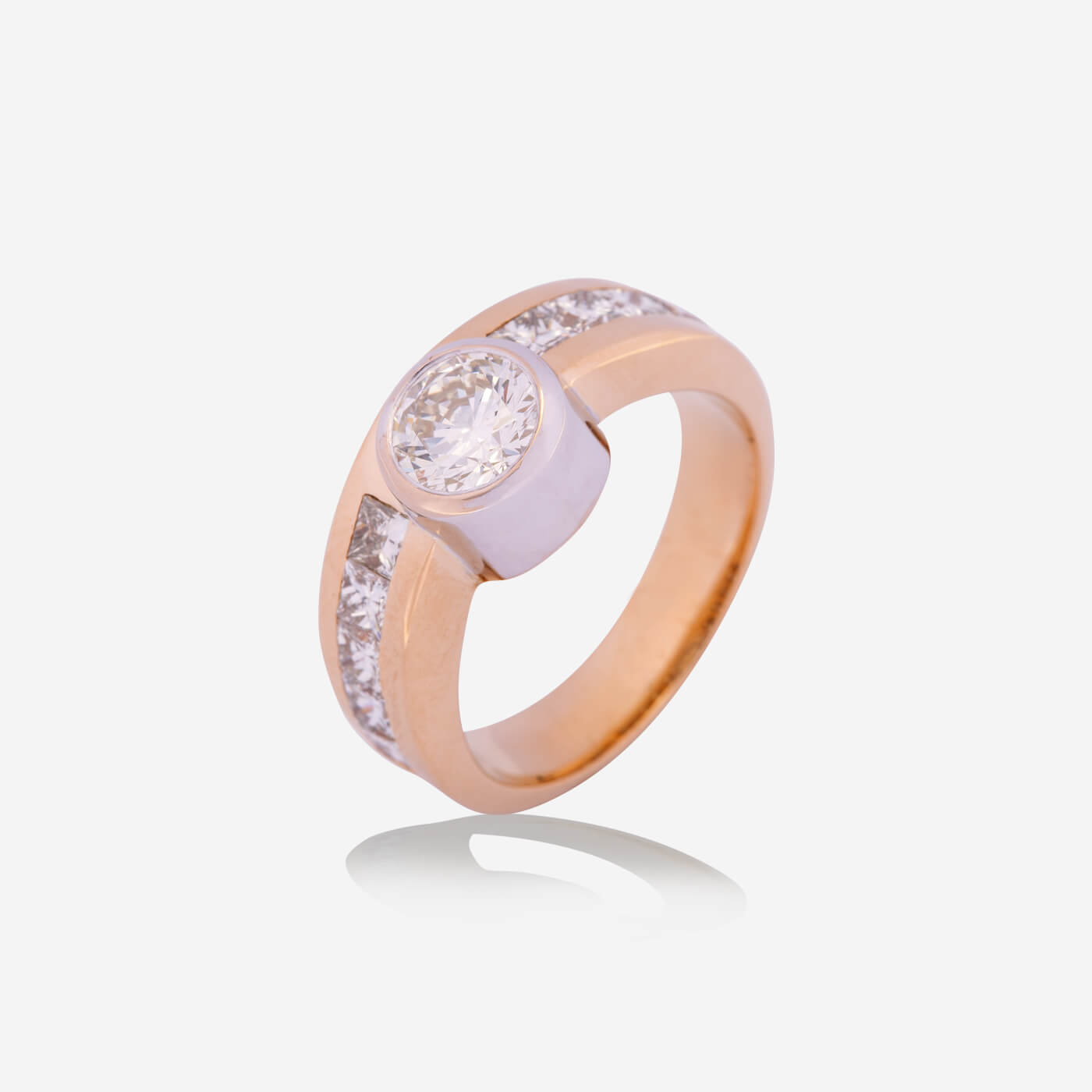 Yellow & White Gold Round Diamond on Diamond Band Ring - Ref: RY05824