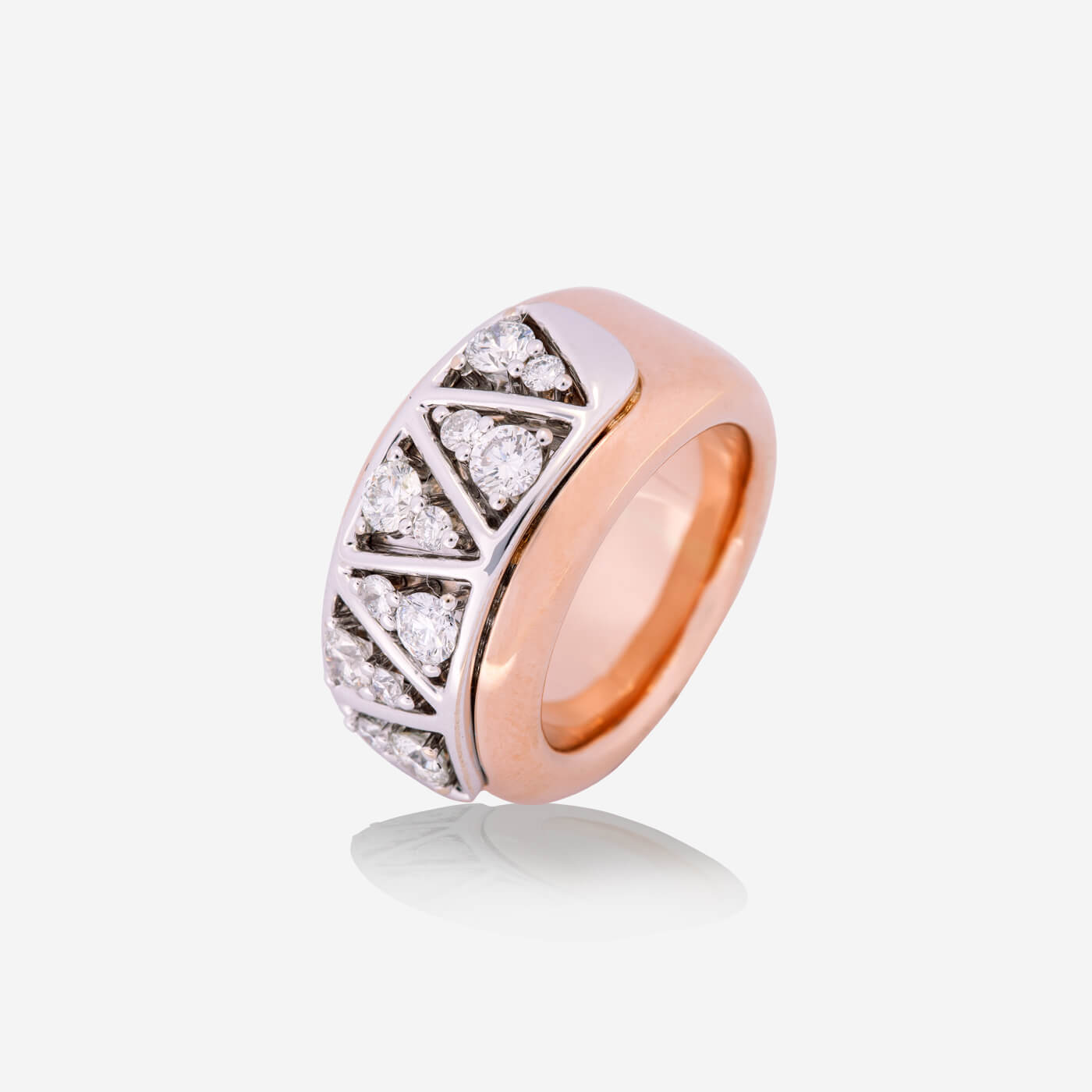 Rose & White Gold With Triangles Diamonds Ring - Ref: RY07480