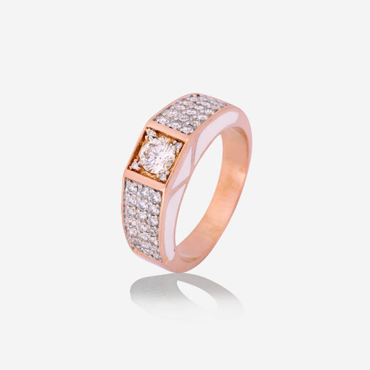 Rose Gold White Enamel Inlayed With Diamonds Ring - Ref: RY06949