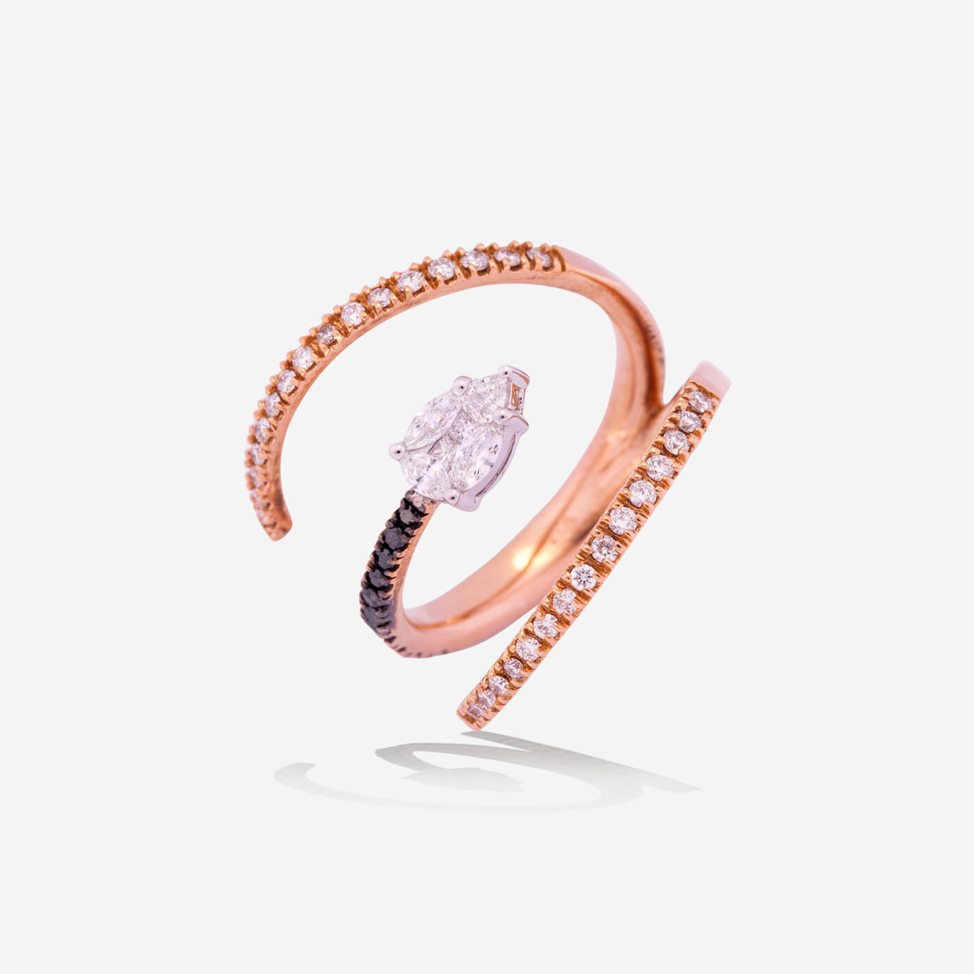 Rose Gold Black & White Diamonds Arrow Ring - Ref: RY07877