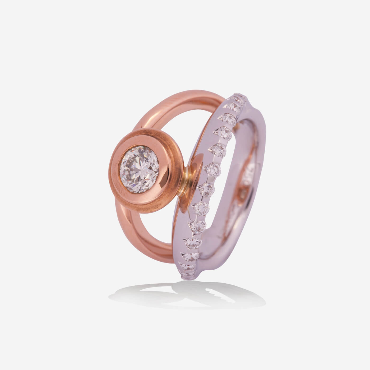 Rose & White Gold Round and Diamonds Line Ring - Ref: RY07296