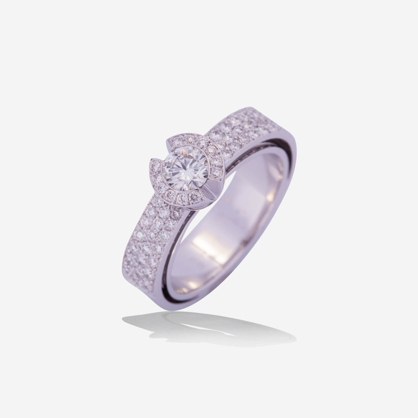 White Gold Round Diamond With Double Bands Ring - Ref: RY04699