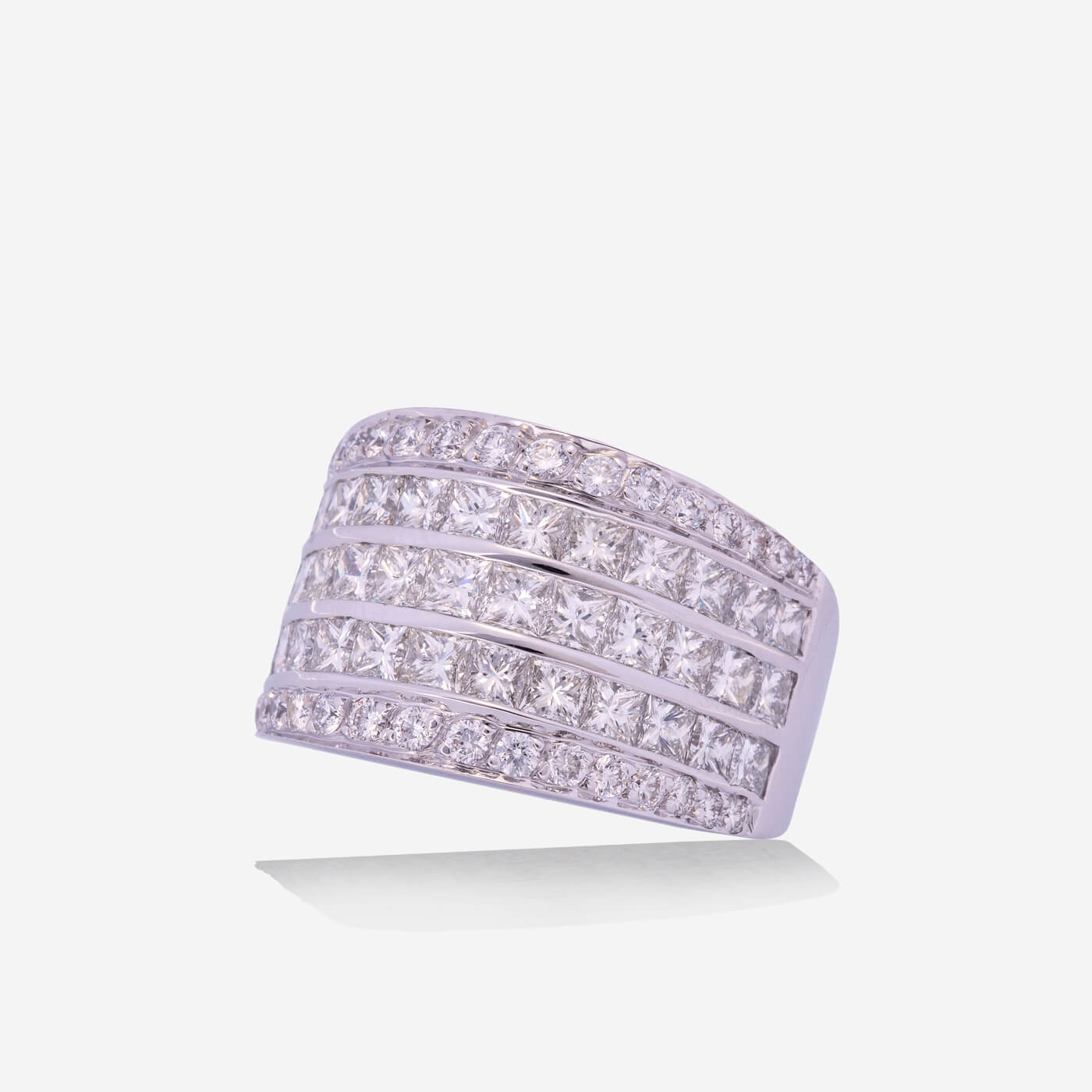 White Gold 5 Half Rows Diamonds Band Ring - Ref: RY04776