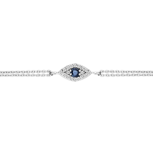 14K Gold Diamond and Sapphire Evil Eye Bracelet - 1.76g