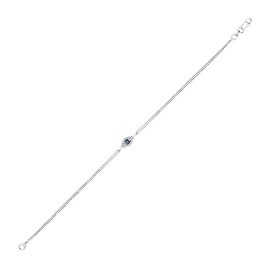 14K Gold Diamond and Sapphire Evil Eye Bracelet - 1.76g
