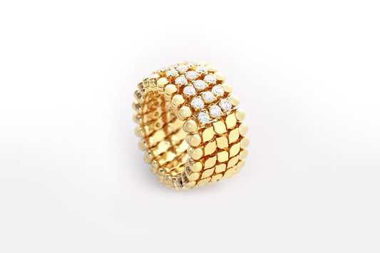 Zoom, Half Round Yellow Gold White Diamond